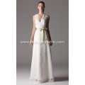 Sheath Column V-neck Floor-length Lace Wedding Dress